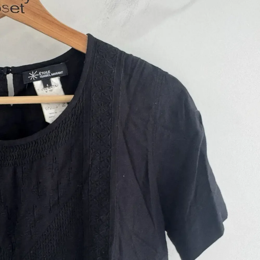 Isabel Marant Black Embroidered Short Sleeve Blouse Size 1 LS - Picture 2 of 4